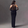 High Quality Women Black Color Women Sleeveless Off the Shoulder Lace Bodycon Long Dress Celebrate Evening Party Bar Club Wear