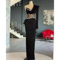 Elegant Black Evening Dresses One Shoulder Long Sleeves Crystals Beaded Plus Size Lace-up Back Women Pageant Gowns as picture