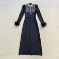 Black Red Color Women Long Sleeve Shinning Crystals Long Maxi Dress Celebrate Elegant Evening Party Outfit Vestido black