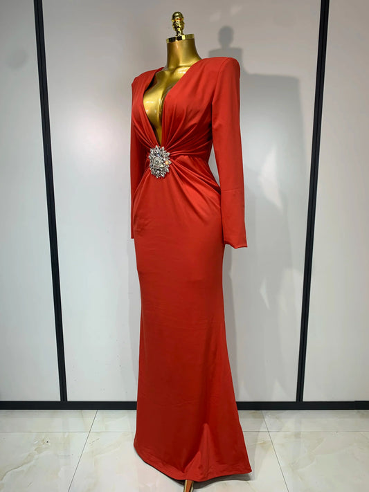 Women Sexy Deep V Neck Long Sleeves Maxi Dresses Celebrity Elegant Evening Party Luxury Birthday Wedding Guest Cocktail Gowns