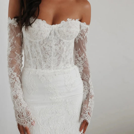 Classic A-line Short Wedding Dress 2026 Off the Shoulder Flowers Embroidery Lace Bride Party Dress Bridal Gown Vestidos De Noiva