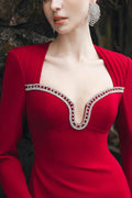 New Style Women Long Sleeve Sexy Square Collar Shinning Diamond Bodycon Long Bandage Dress Elegant Evening Mermaid Outfit