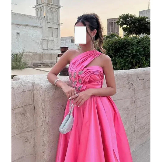 Evening Elegant Vintage Sexy Sweet Crystal Beaded A-Line One Shoulder Formal Occasion Prom Dress Evening Party Gowns