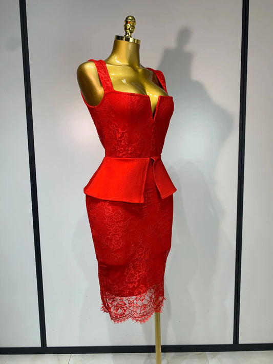 Fashion Sexy Celebrity Elegant V Neck Midi Bodycon Bandage Dress Red Lace Dress Evening Party Cocktail Luxury Birthday Dresses