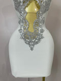 Sexy Silver Sequin White V Neck Cut Out Short Bandage Dress Women Elegant Luxury Birthday Party Club Wedding Vestidos