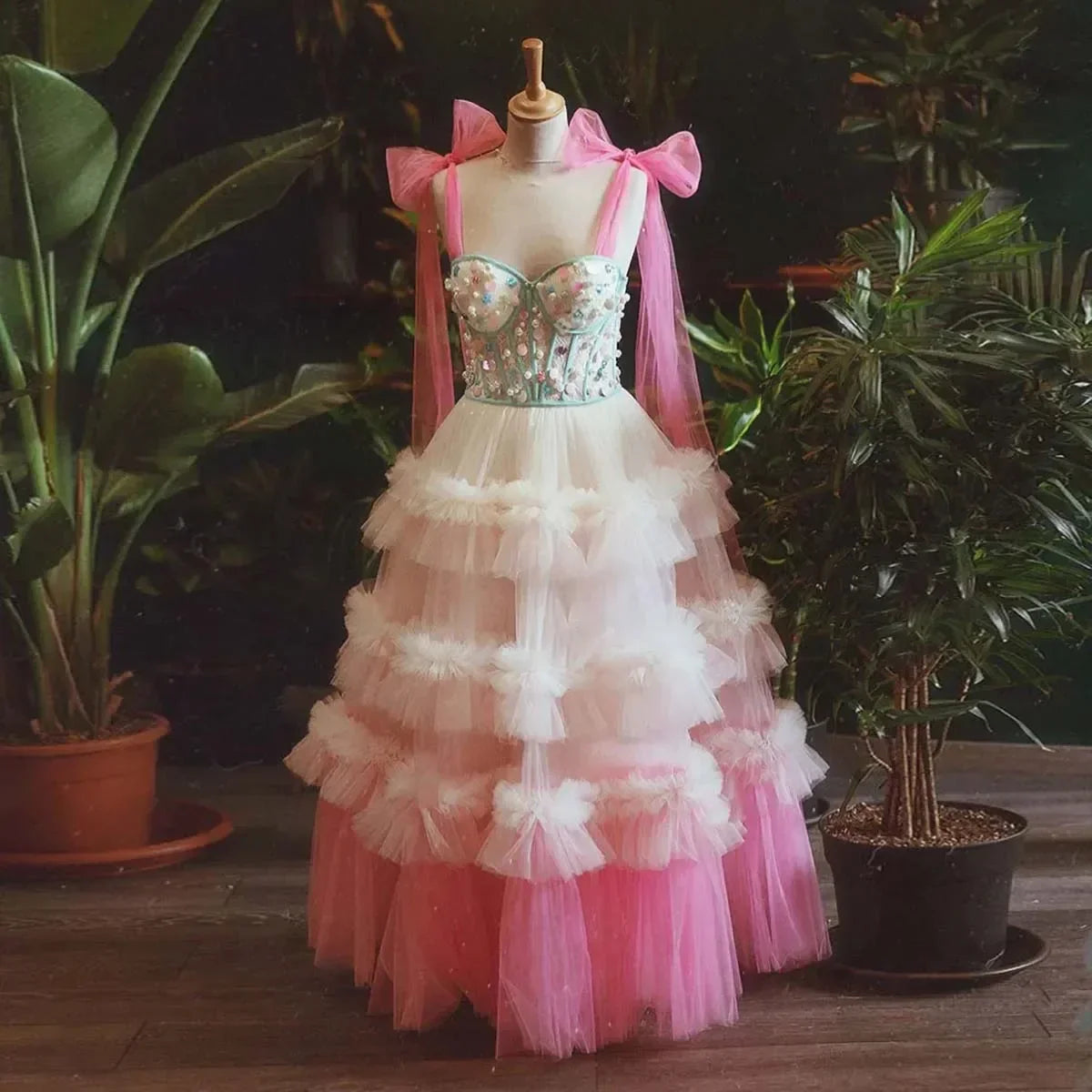 Pretty Multi-colors Long Evening Dress Tiered Tulle Colorful Straps Formal Occasion Dresses Party Prom Gown as picture color