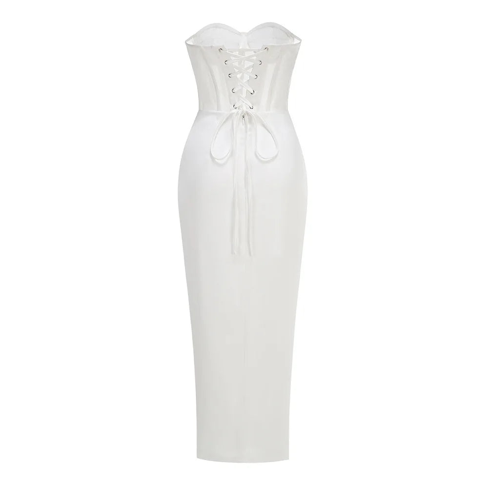 New Summer Women Sexy Strapless Laced-up Bodycon Long Dress Celebrate Evening Party Birthday Girls' Vacation Outfit Vestido