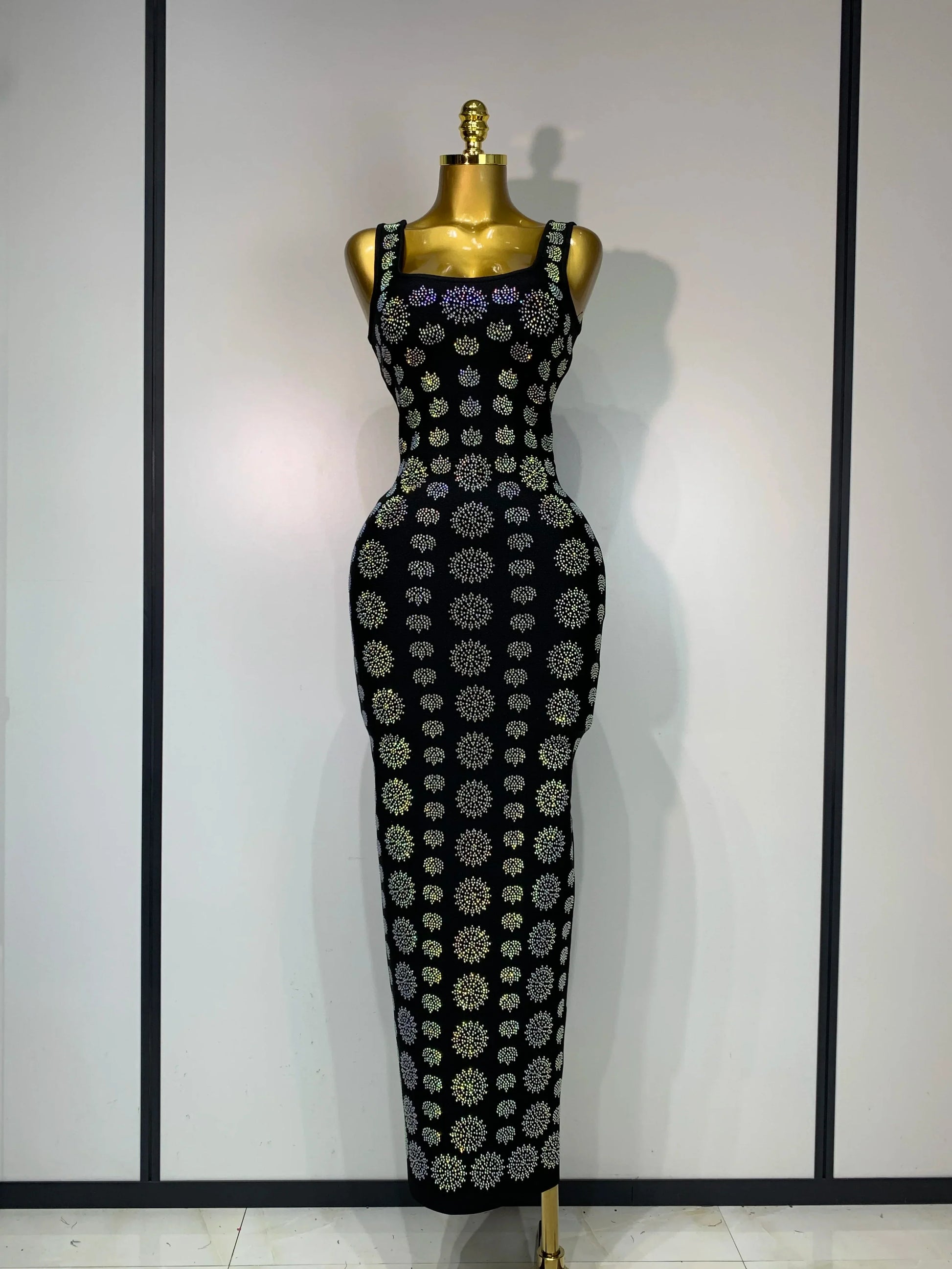 High Qulity Sparkling Diamonds Sleeveless Strech Bandage Dress Elegant Woman Evening Party Wedding Guest Luxury Birthday Dress black