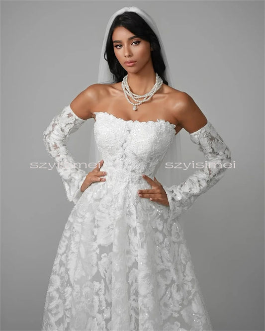 Fashion Sweetheart Wedding Dress For Bride Lace A-line Bridal Gowns Long Sleeve Customized Evening Gowns For Wedding 2026