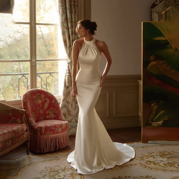 Luxury Wedding Dress Halter Neck Mermaid Wedding Gown Customized Bridal Gowns Backless Evening Dresses robe de mariée