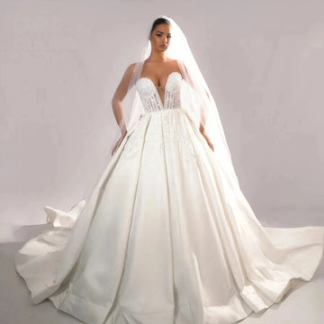 2026 Exquisite Shiny Wedding Dresses Sweetheart Pearls Beads Sleeveless Woman's A Line Satin Bride Bridal Gowns Vestido De Novia