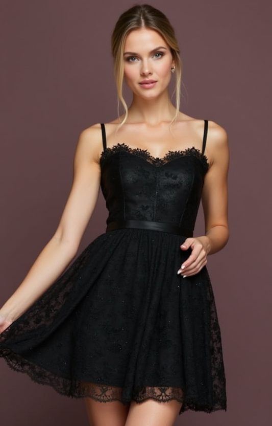 Sophisticated Black Evening Dress and Prom Gown with a Sparkling Waistline for Extra Shine