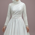 Exquisite Satin Muslim Wedding Dress With Pearls High Neck Long Sleeve Hijab Bridal Dress Elegant Vestidos De Novia