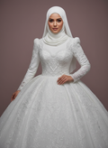 Islamic Ful Lace Muslim Wedding Dress High Neck Long Sleeve Hijab Bridal Dress Elegant Vestidos De Novia WHITE