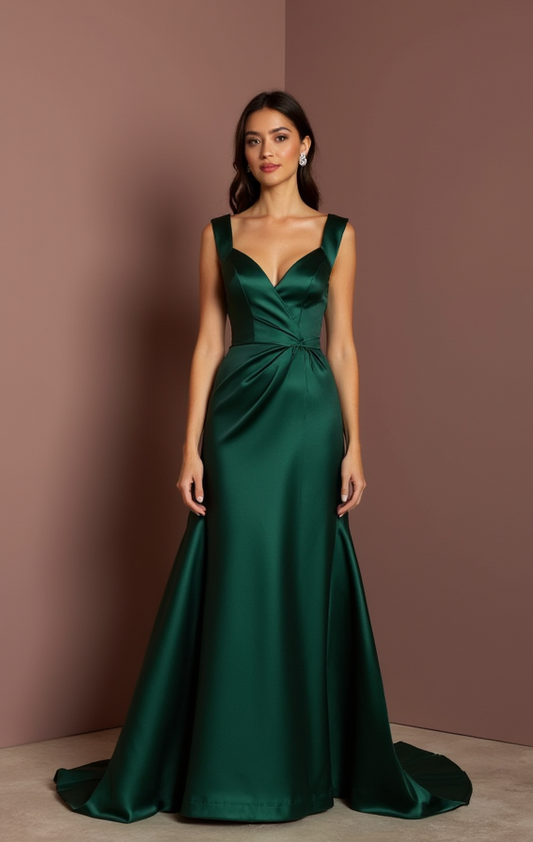 Romantic Green Evening Dress & Prom Dress with Floral Appliqués and Tulle Skirt