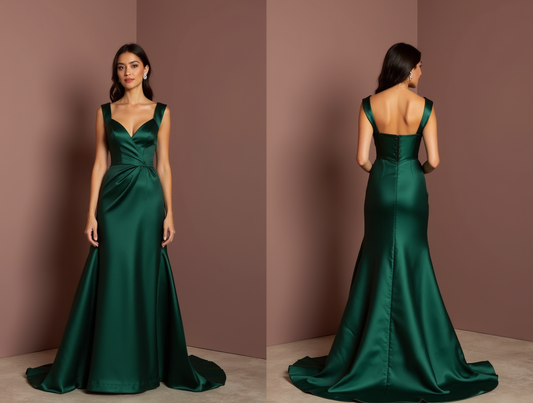 Romantic Green Evening Dress & Prom Dress with Floral Appliqués and Tulle Skirt