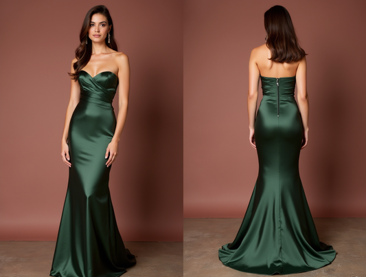 Trendy Green Evening Dress & Prom Gown with High Slit and Corset Bodice