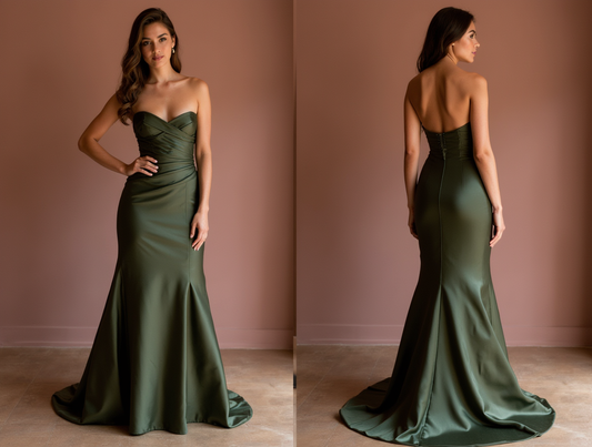 Romantic Green Evening Dress and Prom Gown with a Strapless Bodice for a Feminine Look