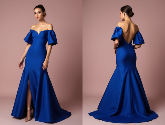 Stunning Blue Evening Dress & Prom Dress with Deep V-Neckline for a Bold Look