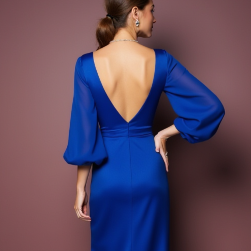 Ultra-Modern Blue Evening Dress & Prom Gown with Geometric Patterns