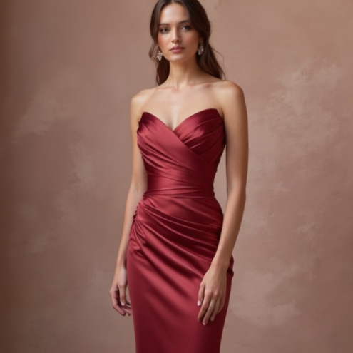Classic Red Evening Dress & Prom Dress with Empire Waist for a Flowy Look
