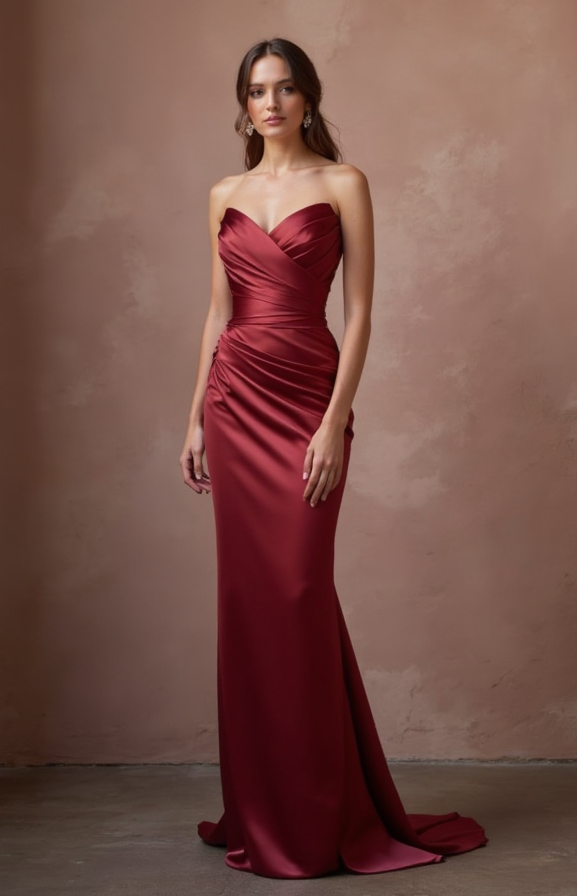 Classic Red Evening Dress & Prom Dress with Empire Waist for a Flowy Look
