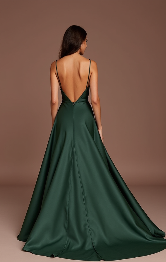 Stylish Green Evening Dress & Prom Gown with Satin Corset and Pleated Skirt