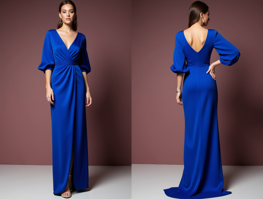 Sexy Blue Evening Dress and Prom Gown with a Fitted Skirt and Lace Bodice