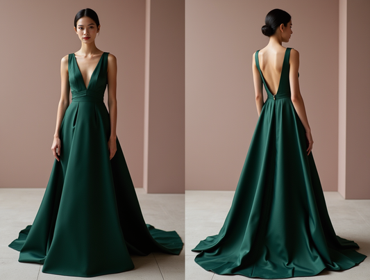 Luxurious Green Evening Dress & Prom Dress with High Neck and Embroidered Details