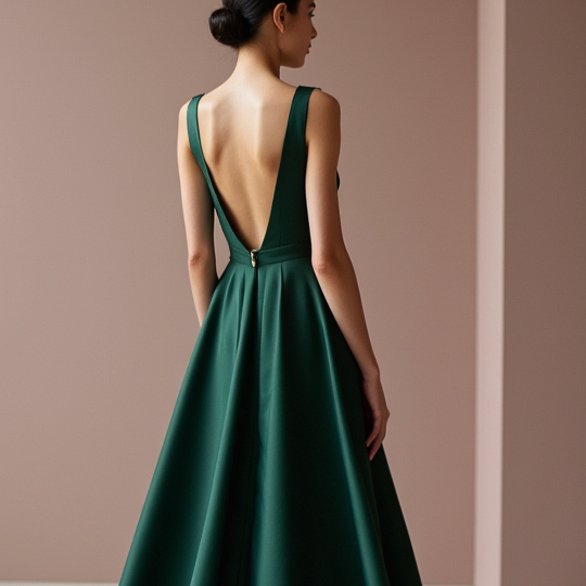 Luxurious Green Evening Dress & Prom Dress with High Neck and Embroidered Details