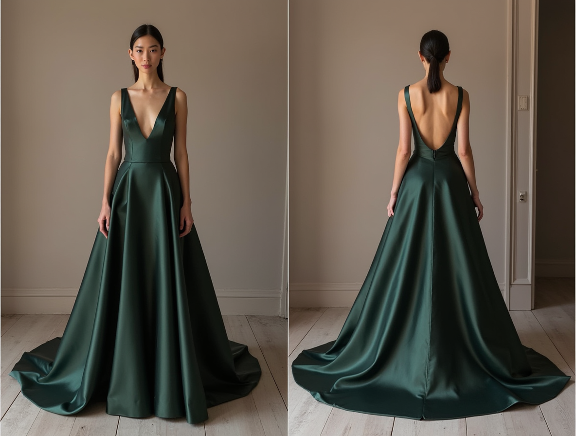 Flattering Green Evening Dress & Prom Gown with Ruched Fabric for a Sculpted Fit