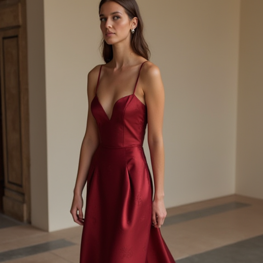 Unique Red Evening Dress & Prom Dress with Mixed Fabrics for a Standout Look