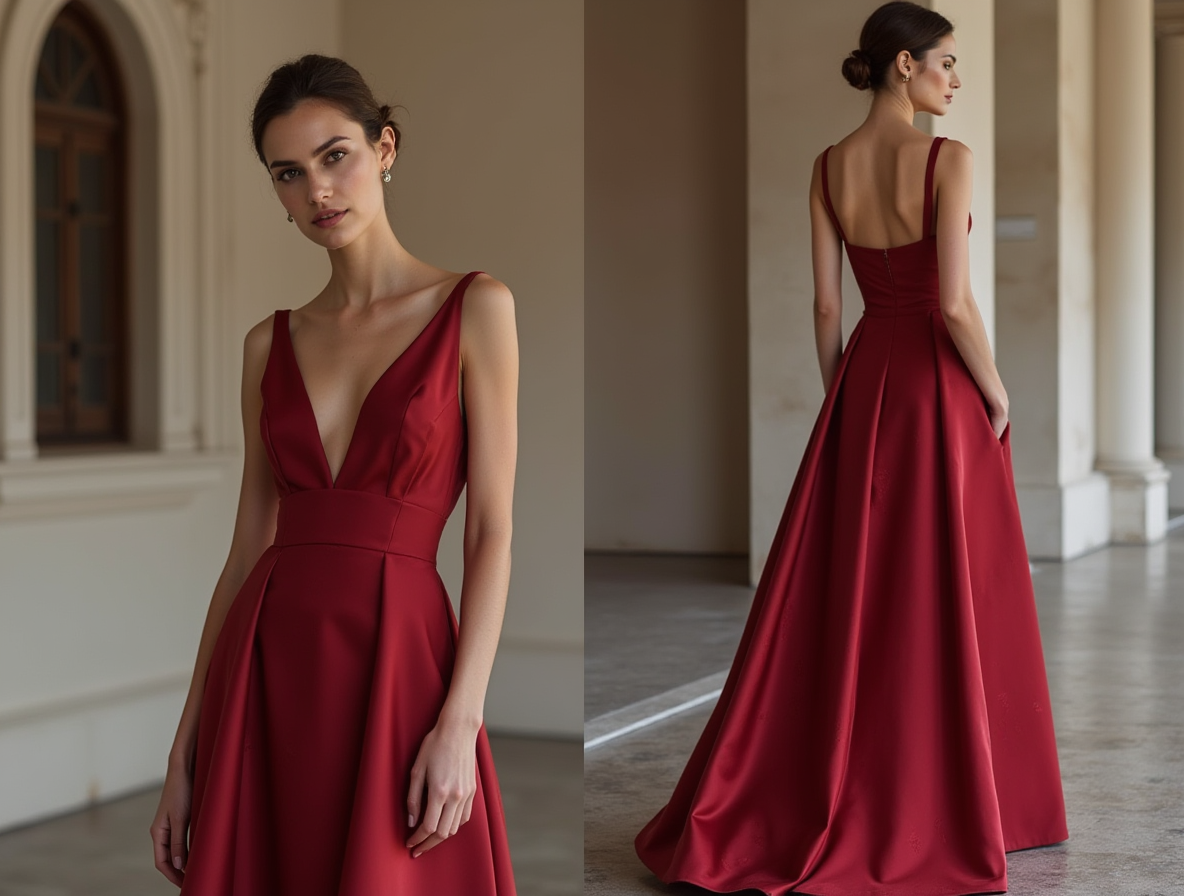 Bold Red Evening Dress & Prom Dress with Glitter Mesh and Sculpted Silhouette