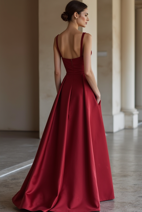 Bold Red Evening Dress & Prom Dress with Glitter Mesh and Sculpted Silhouette