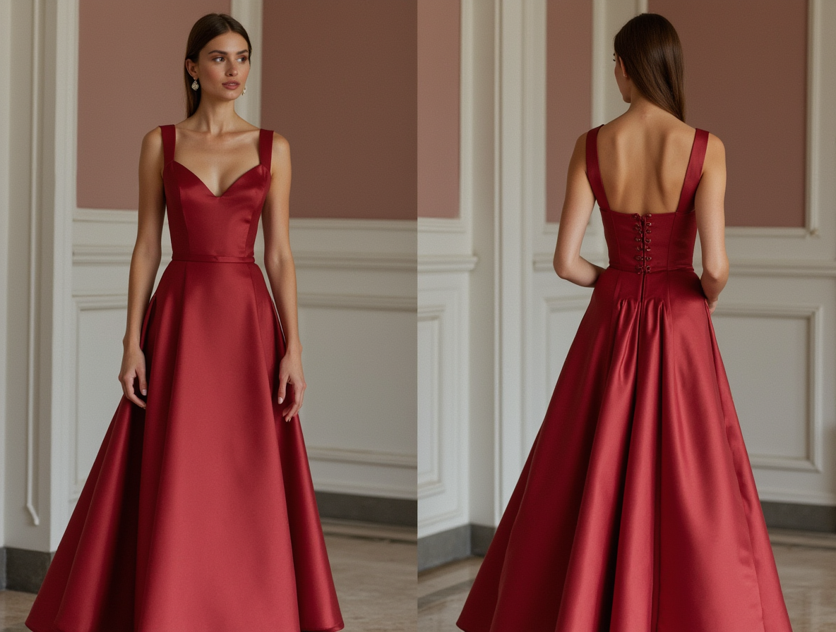 Stunning Red Evening Dress & Prom Dress with Two-Tone Design for a Modern Touch